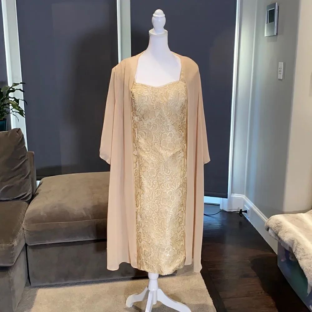 Women’s Mother of the Bride Dress Corset Back & Chiffon Jacket Size XL